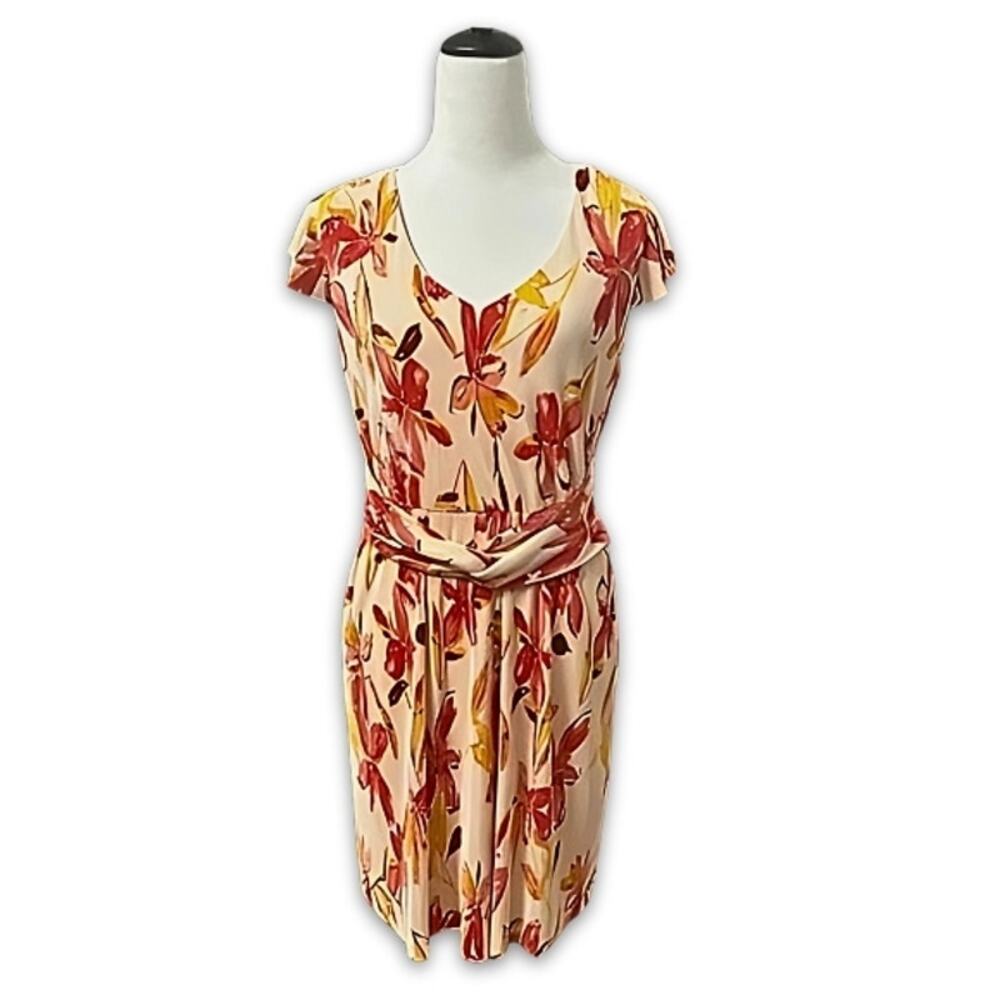 Collective Concepts Midi Dress Blouson Belted Scoop Neck Floral Multicolor W NWT